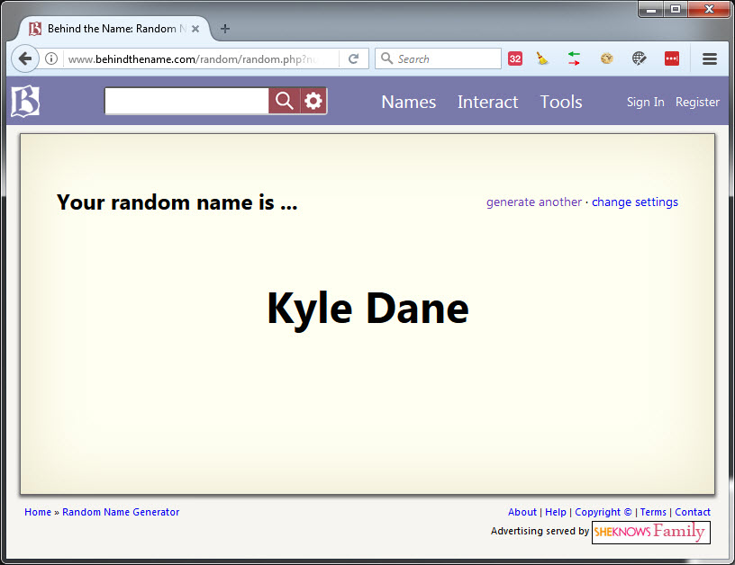 The random name generator at behindthename.com returning the name Kyle Dane